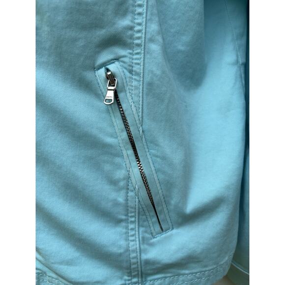 Chicos 2 Moto Jacket Aqua Blue Stretch Full Zip Beachy Vacation Lightweight - Picture 3 of 4